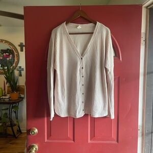 Cream oversized waffle knit button up long sleeve top